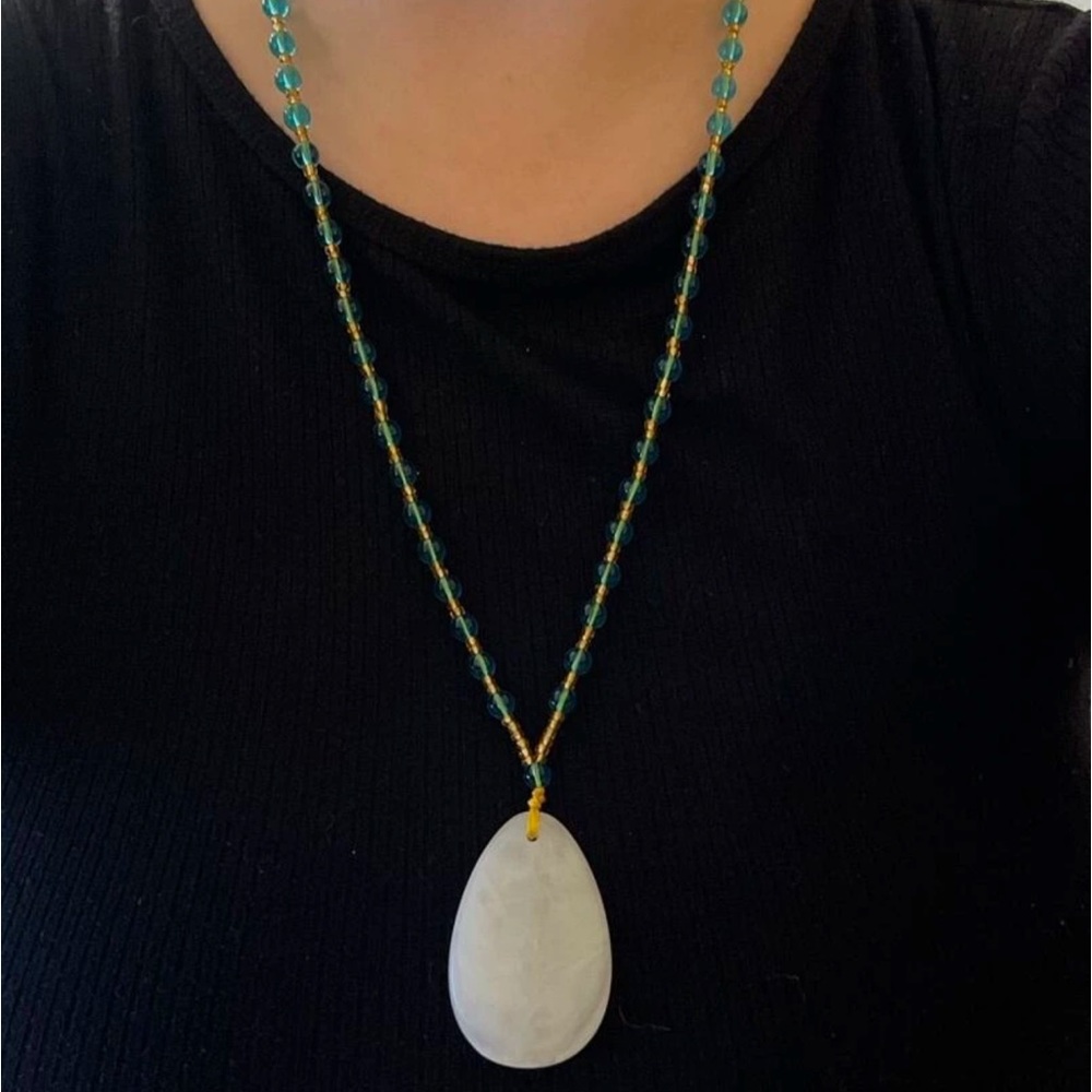 Vintage Natural Honey Yellow Jadeite Jade Gemstone Water Drop Beaded Necklace - Picture 7 of 12